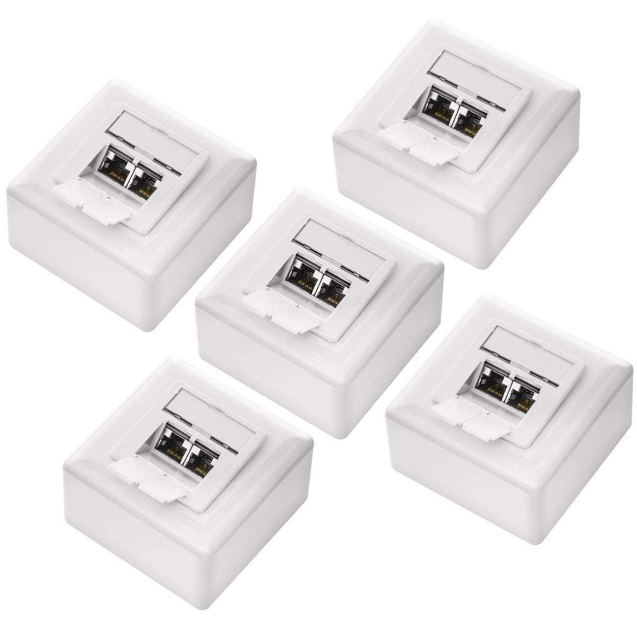 5X CAT 6a Universal Netzwerkdose - 2X RJ45 Port - Geschirmt - Aufputz oder Unterputz - 10 Gigabit Ethernet