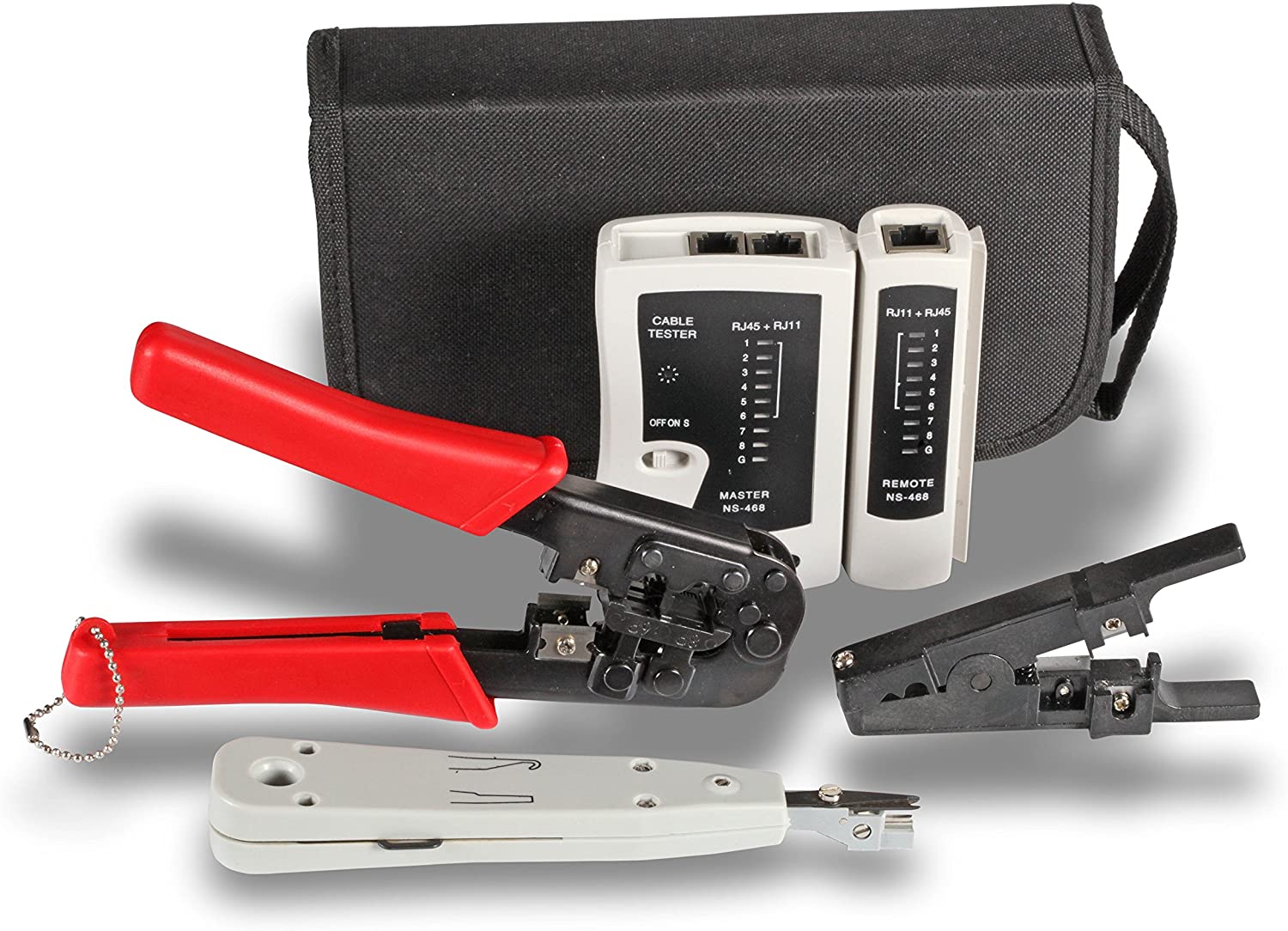 BIGtec Netzwerk Werkzeug Set mit Tasche - LSA Auflegewerkzeug - Kabeltester - Abisolierzange - Crimpzange