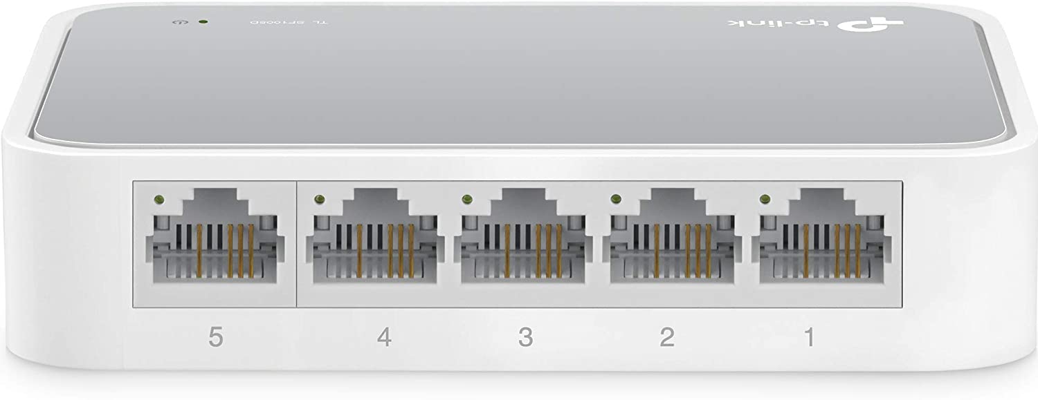 TP-Link TL-SF1005D 5-Port Fast Ethernet-/Netzwerk-/Lan Switch (10/100Mbit/s, automatische Geschwindigkeits- und Duplexanpassung, Plug-und-Play, Auto-MDI/MDIX, lüfterlos) weiß