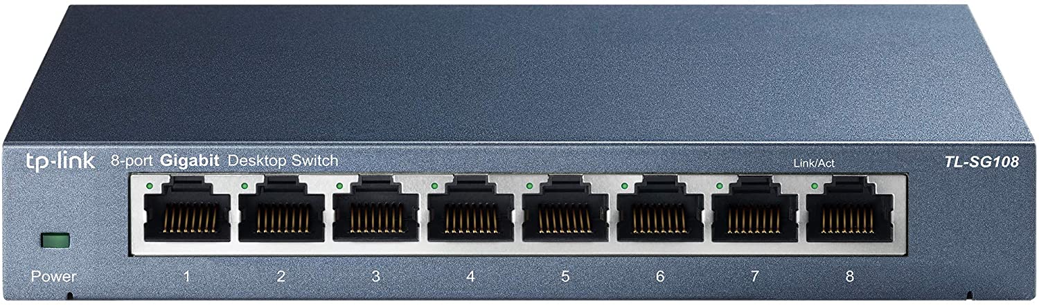 TP-Link TL-SG108 V3 8-Ports Gigabit Netzwerk Switch (bis 2000MBit/s im Vollduplexmodus, geschirmte RJ-45 Ports, Metallgehäuse, optimiert Datenverkehr, IGMP-Snooping, unmanaged) blau metallic